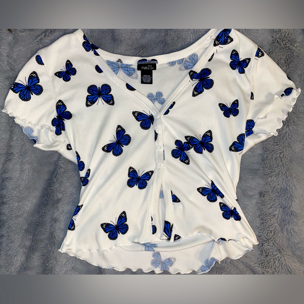 White Crop Blouse with Butterflies Rue21 MEDIUM